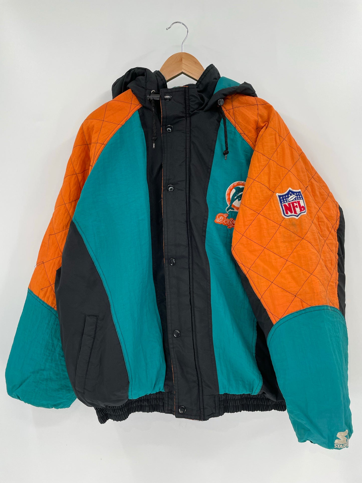 90's STARTER x MIAMI DOLPHINS Size L Vintage NFL Padded Nylon Jacket / K6271