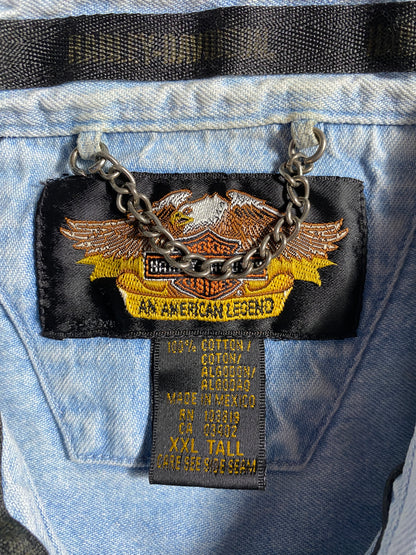 Vintage HARLEY DAVIDSON Size XXL Denim Button-Down Shirt / A6361