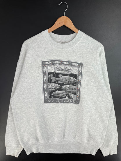 90's BASS ACKWARDS Made in USA Size XL Vintage Sweat-shirt / E3