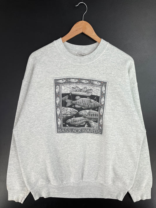 90's BASS ACKWARDS Made in USA Size XL Vintage Sweat-shirt / E3