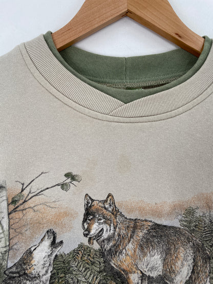 90's WOLF Made in USA Size L Vintage Animal Sweat-Shirt / E2841S