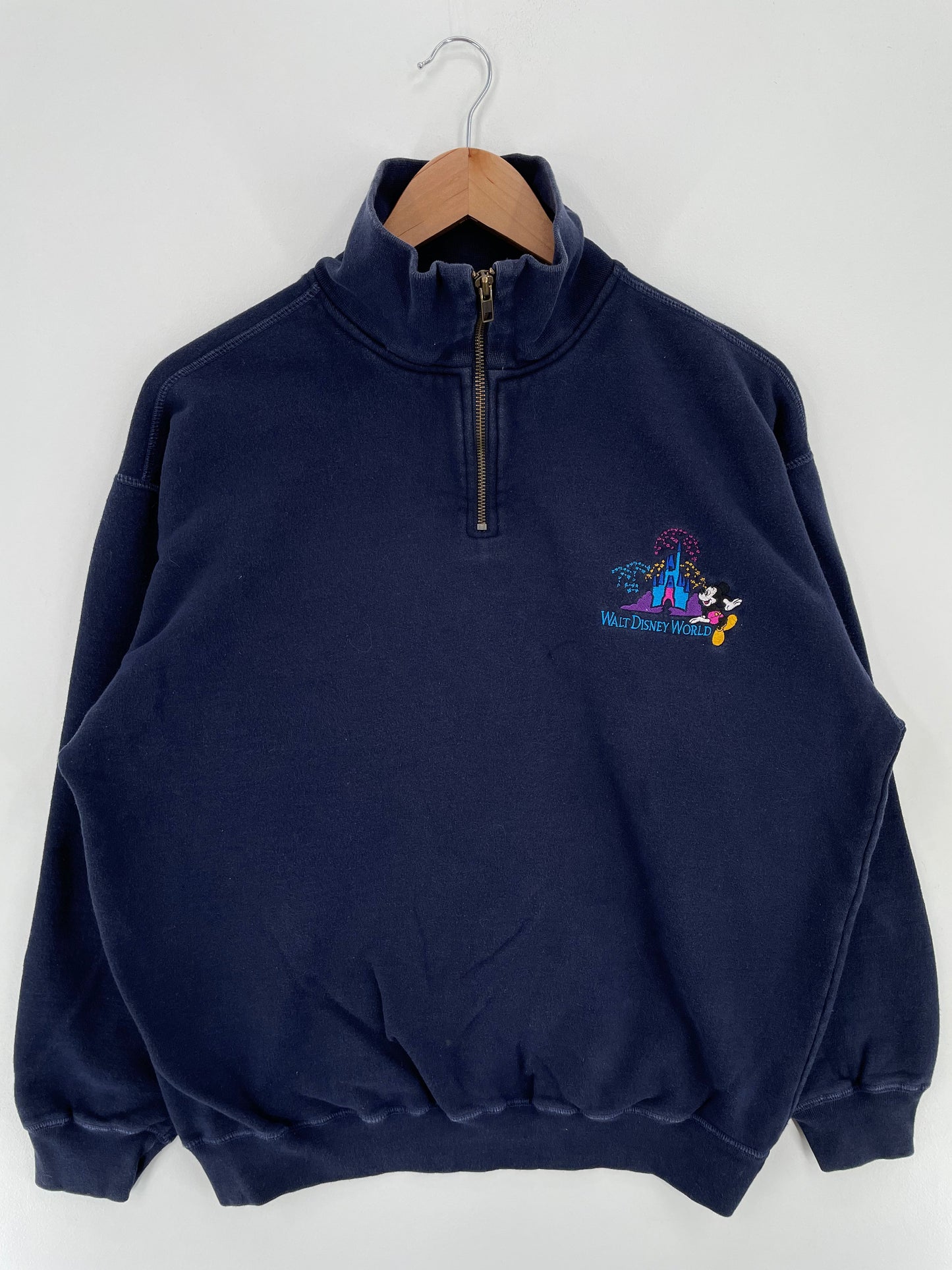 90's DISNEY MICKEY Made in USA Size L Vintage Half Zip-up Sweat-Shirt / E6432S