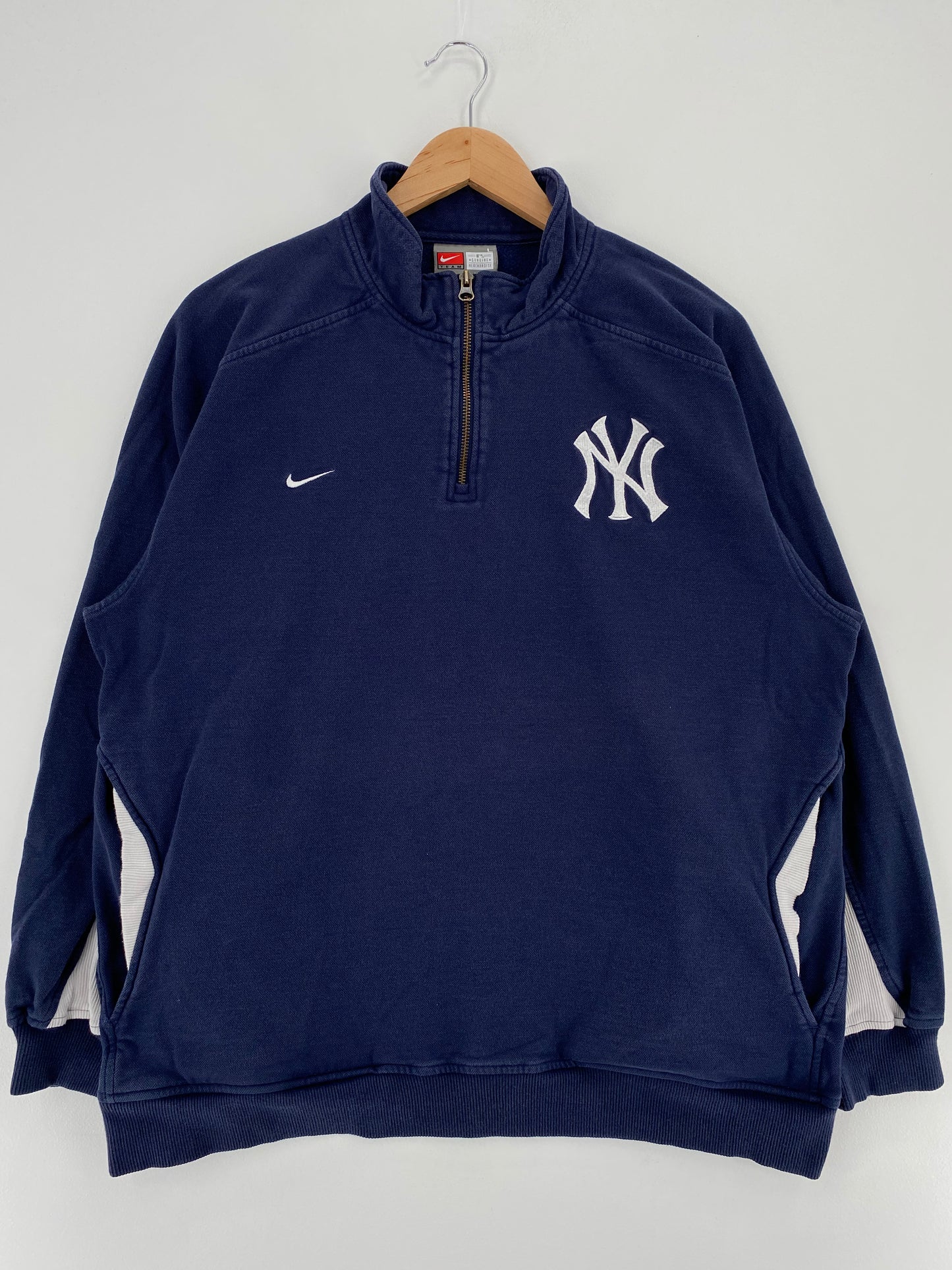 00' NIKE MINI SWOOSH NEW YORK YANKEES Size L Vintage MLB Half Zip Sweat-Shirt / A2882