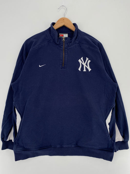 00' NIKE MINI SWOOSH NEW YORK YANKEES Size L Vintage MLB Half Zip Sweat-Shirt / A2882