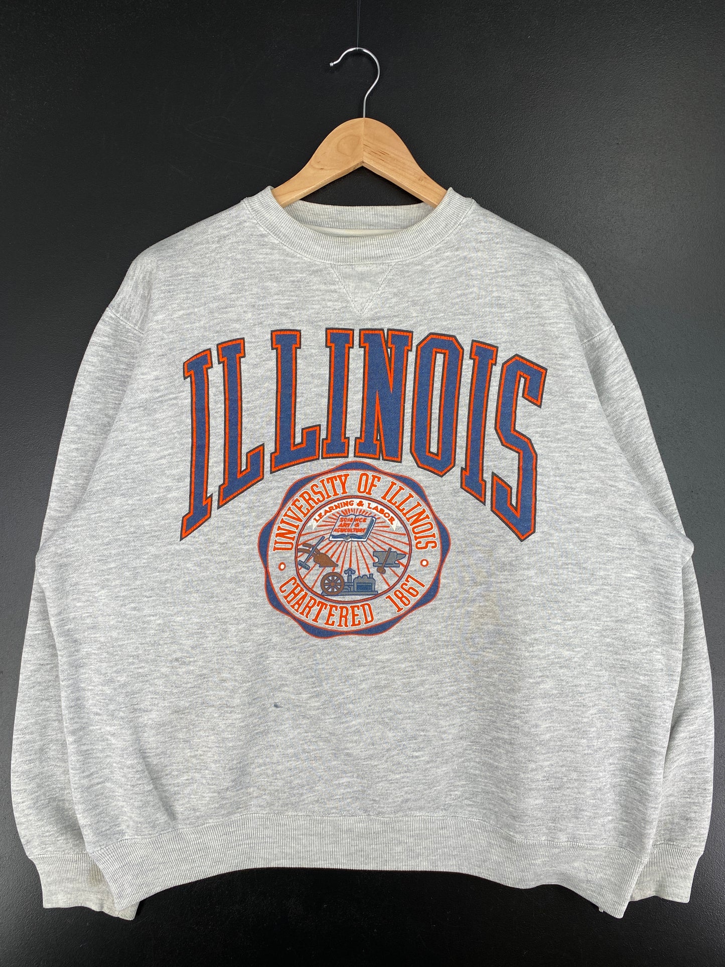 90's ILLINOIS Size L Vintage College Sweat-shirt / A4326