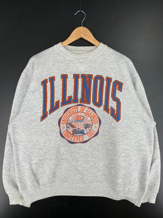 90's ILLINOIS Size L Vintage College Sweat-shirt / A4326