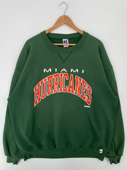 90's RUSSELL x MIAMI HURRICANES Made in USA Size XXL Vintage College Sweat-Shirt / A9422