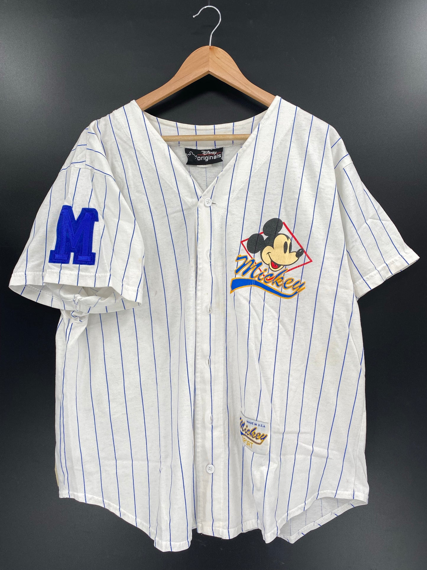 90’s DISNEY Made in USA Size L/XL Vintage Baseball Button Up Shirts / K4426