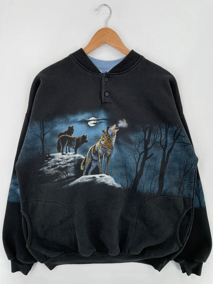 90's WOLF Made in USA Size XL Vintage Animal Sweat-Shirt / E1034