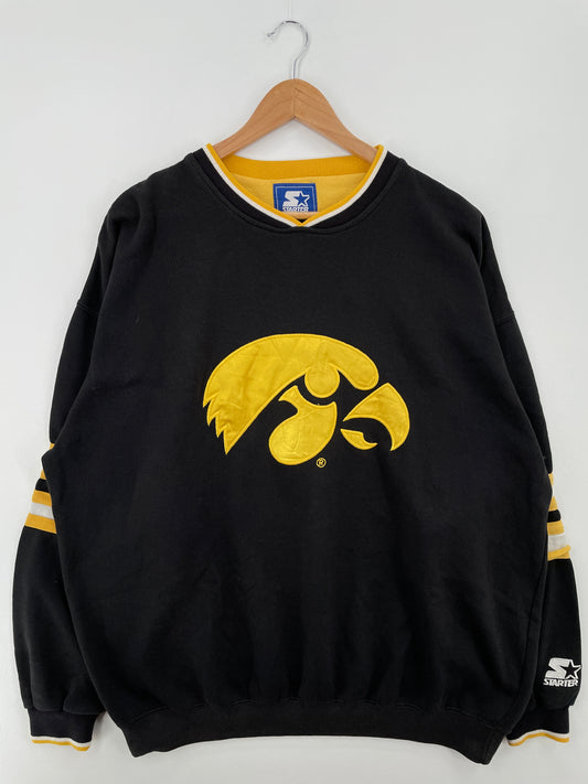 90's STARTER x IOWA HAWKEYES Size XXL Vintage College Sweat shirt / A8572