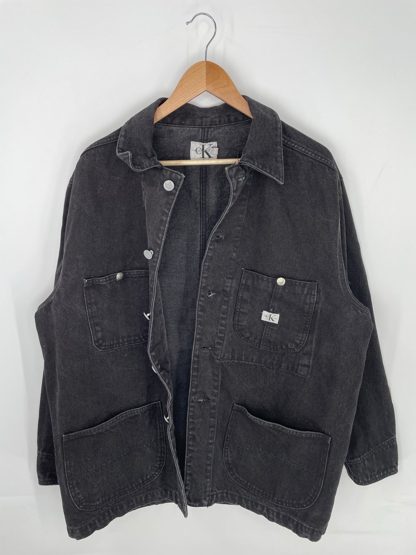 90’s CALVIN KLEIN Size L Black Denim Coverall Jacket / E156
