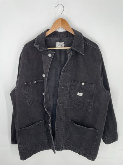 90’s CALVIN KLEIN Size L Black Denim Coverall Jacket / E156