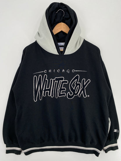 90's STARTER x CHICAGO WHITE SOX Size M Vintage MLB Double Hoodie Sweat-Shirt / A6108