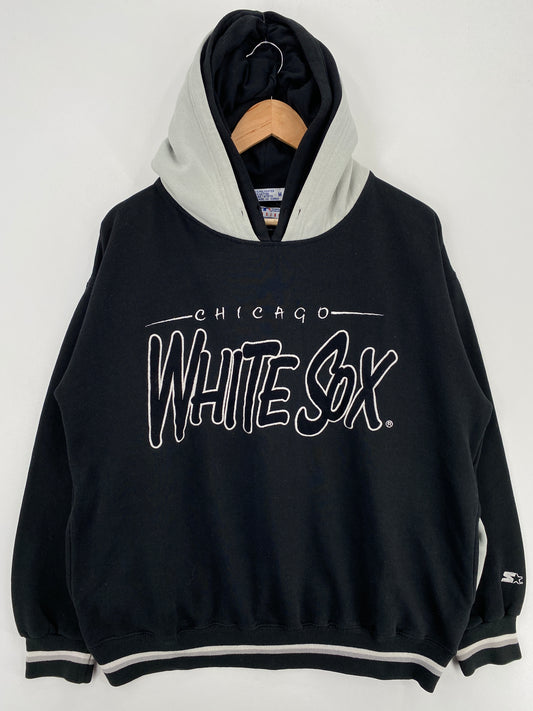 90's STARTER x CHICAGO WHITE SOX Size M Vintage MLB Double Hoodie Sweat-Shirt / A6108