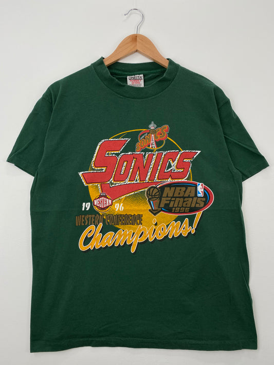 1996 SEATTLE SUPERSONICS Made in USA Size L Vintage NBA T-shirt / A1293