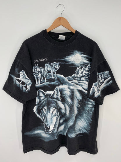 1994 WOLF NATURE All Over Print Made in USA Size XXL Vintage T-Shirt / A7793