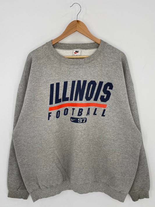 90’s NIKE ILLINOIS FOOTBALL Size XL Vintage College Sweat-shirt / K6211