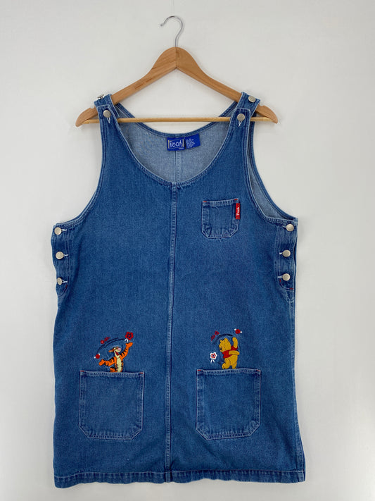 00' DISNEY WINNIE THE POOH Size XL Vintage Denim Overall Dress / E394