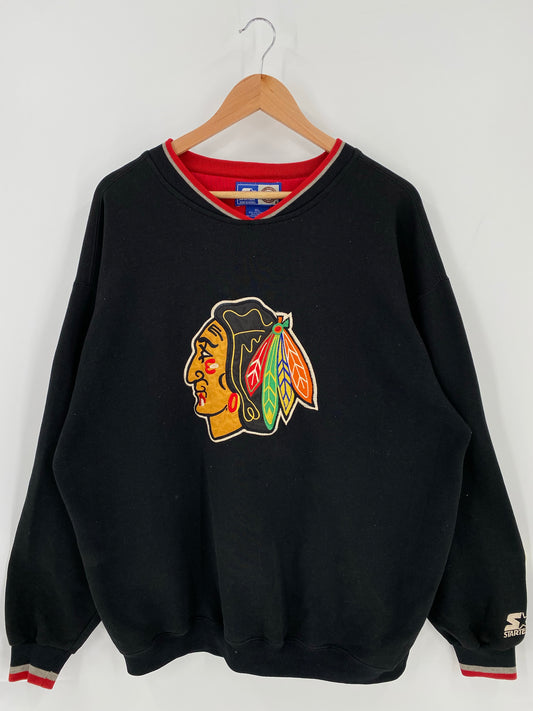 90's STARTER x CHICAGO BLACKHAWKS Size XL Vintage NHL Sweat - Shirt/ K6448