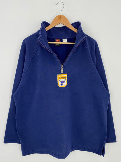 00’ NIKE ST. LOUIS BLUES Size XL Vintage NHL Half Zip-up Sweat-shirt / K6210