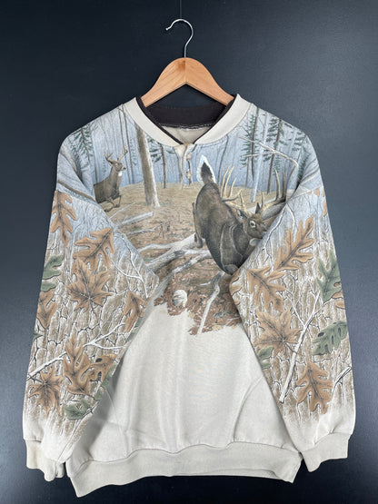 Vintage WHITE TAIL DEER Size Approx.L Vintage Animal Sweat-Shirt / E2545S
