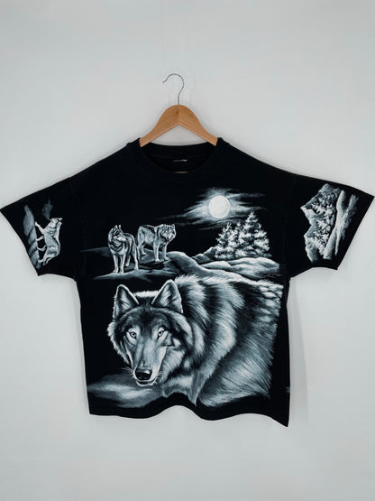 1994 WOLF NATURE All Over Print Size No Tag(Approx. XL) Vintage T-Shirt / K9649