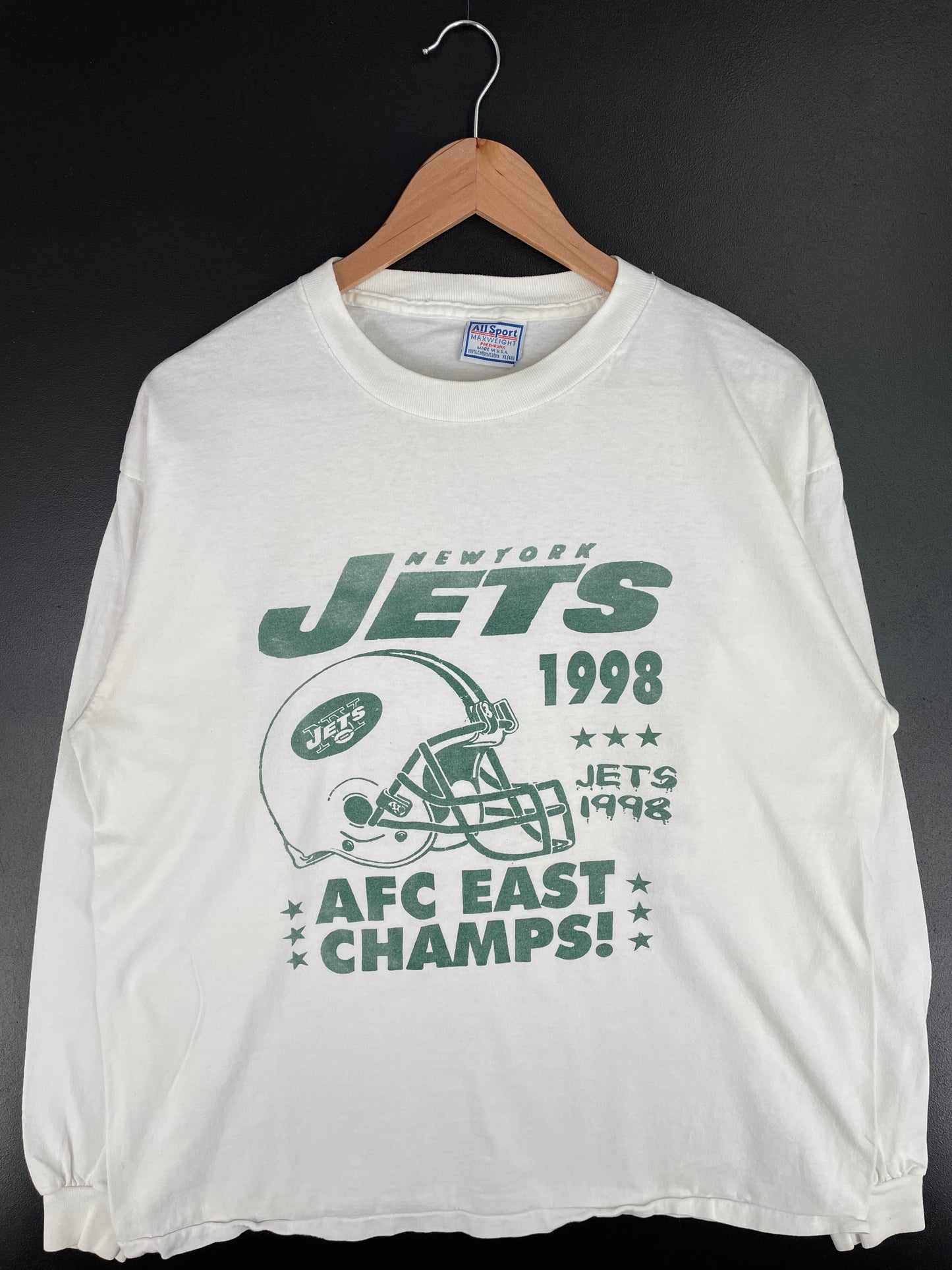 1998 NEW YORK JETS Made in USA Size XL Vintage NFL Long Sleeve T-Shirt / A3844