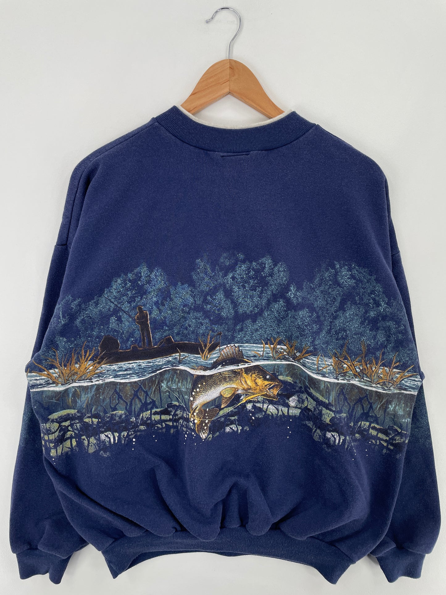 90's BASS FISH Made in USA Size XL Vintage Animal Sweat-Shirt / E351