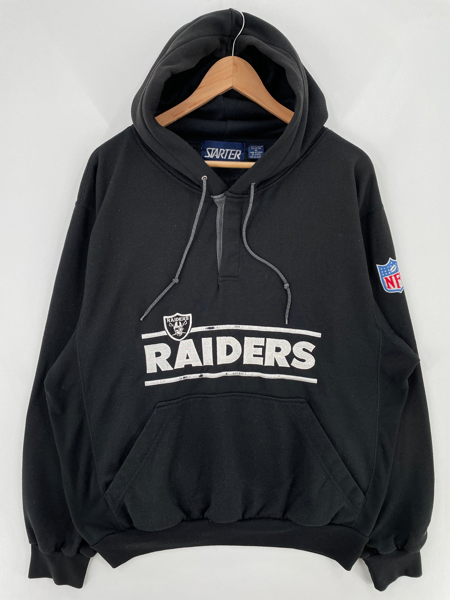 90's STARTER x RAIDERS Size XL Vintage NFL Hoodie Sweat-Shirt / E716