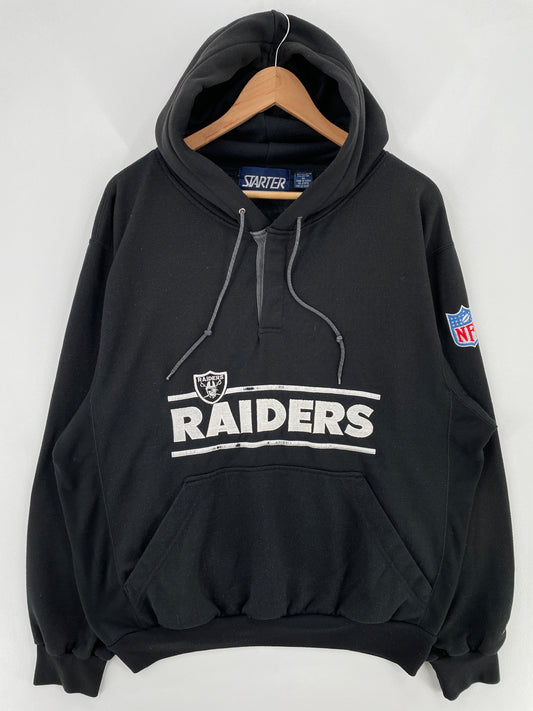 90's STARTER x RAIDERS Size XL Vintage NFL Hoodie Sweat-Shirt / E716