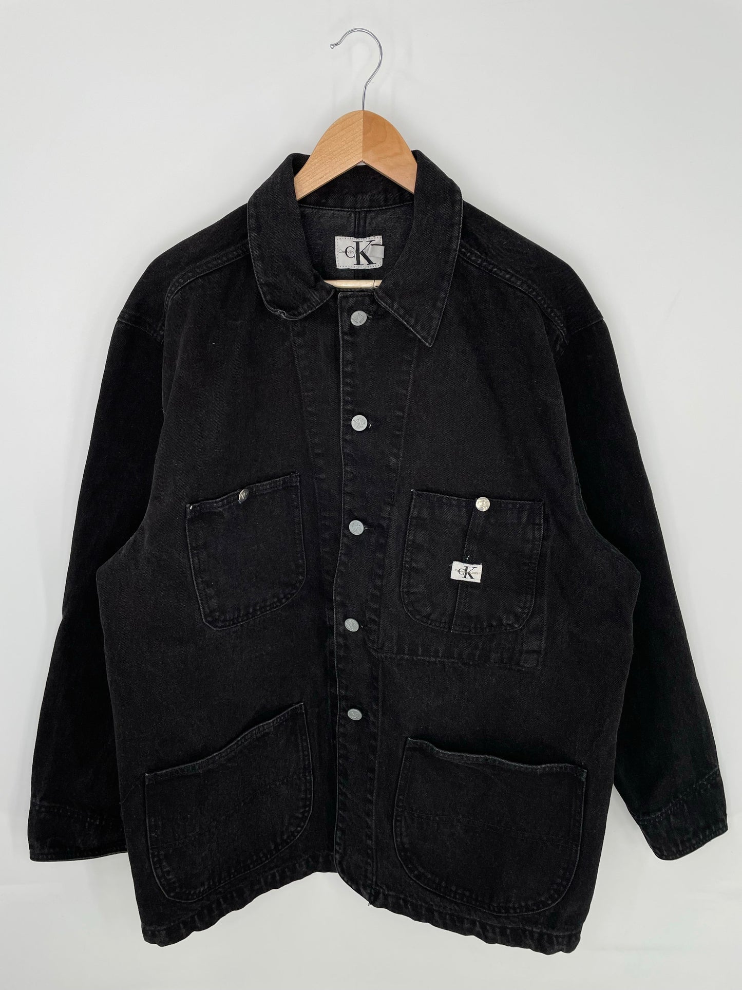 90’s CALVIN KLEIN Size L Black Denim Coverall Jacket / E156