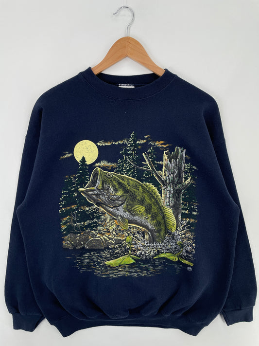 90’s BASS FISH Size L Vintage Animal Sweat-Shirt / E353