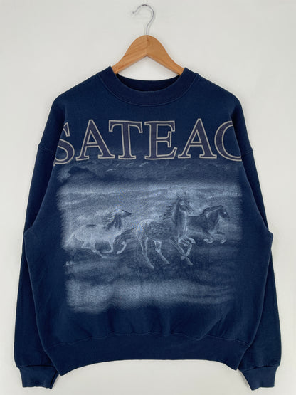 90's ASSATEAGUE HORSE Made in USA Size XL Vintage Animal Sweat-Shirt / E707