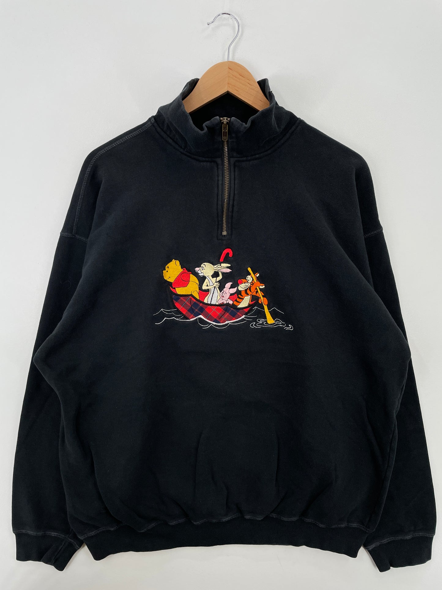 Vintage DISNEY WINNIE THE POOH Size (Approx.XL-XXL) Vintage Half Zip-up Sweat-shirt / A6830