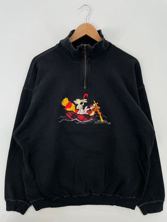 Vintage DISNEY WINNIE THE POOH Size (Approx.XL-XXL) Vintage Half Zip-up Sweat-shirt / A6830