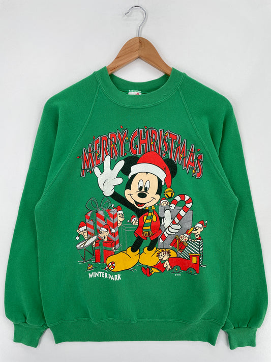 90's DISNEY MICKEY CHRISTMAS Made in USA Size L Vintage Sweat-shirt / E661