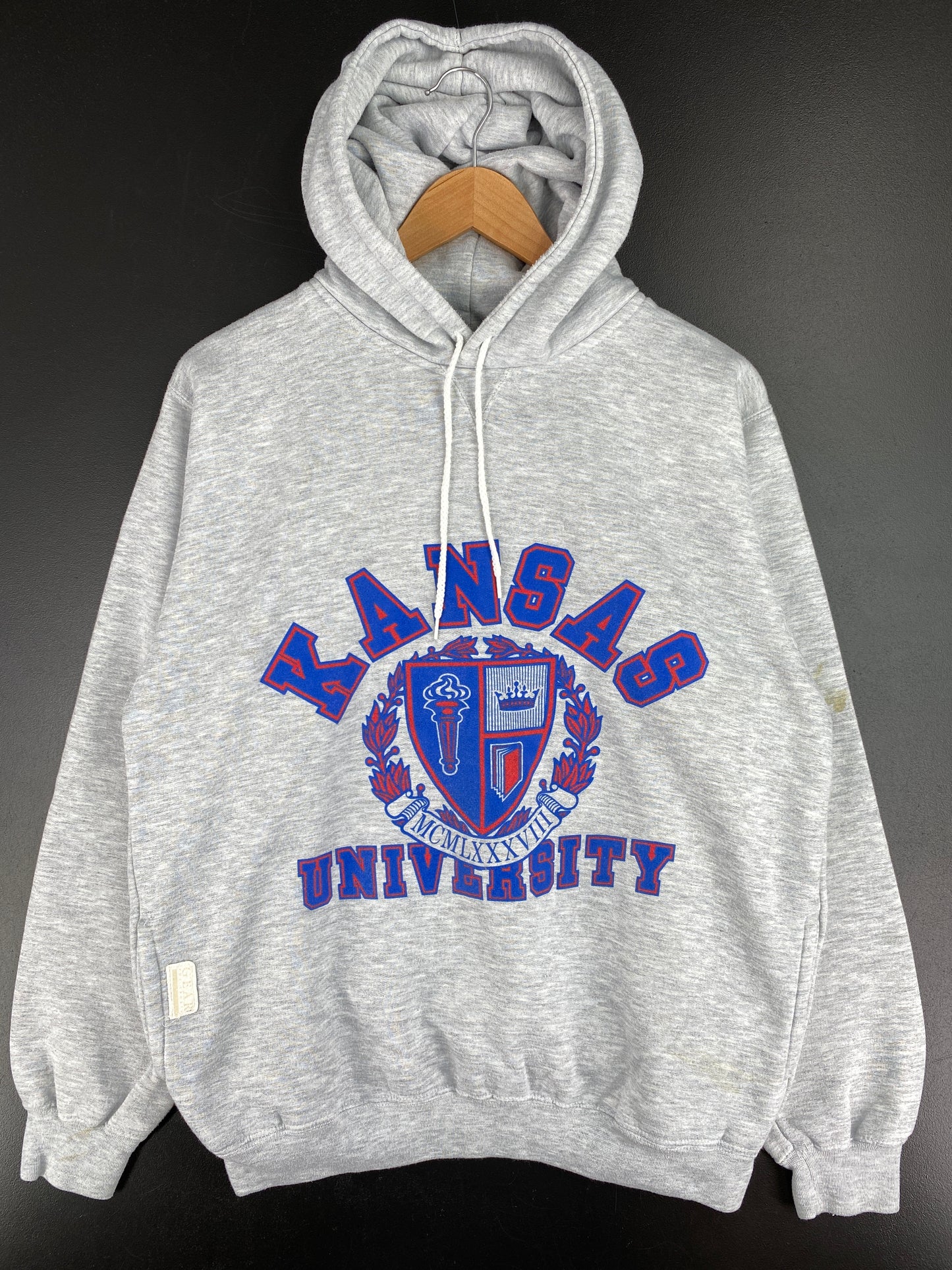 00' KANSAS UNIVERSITY Size XL Vintage College Hoodie Sweat-Shirt / A4019