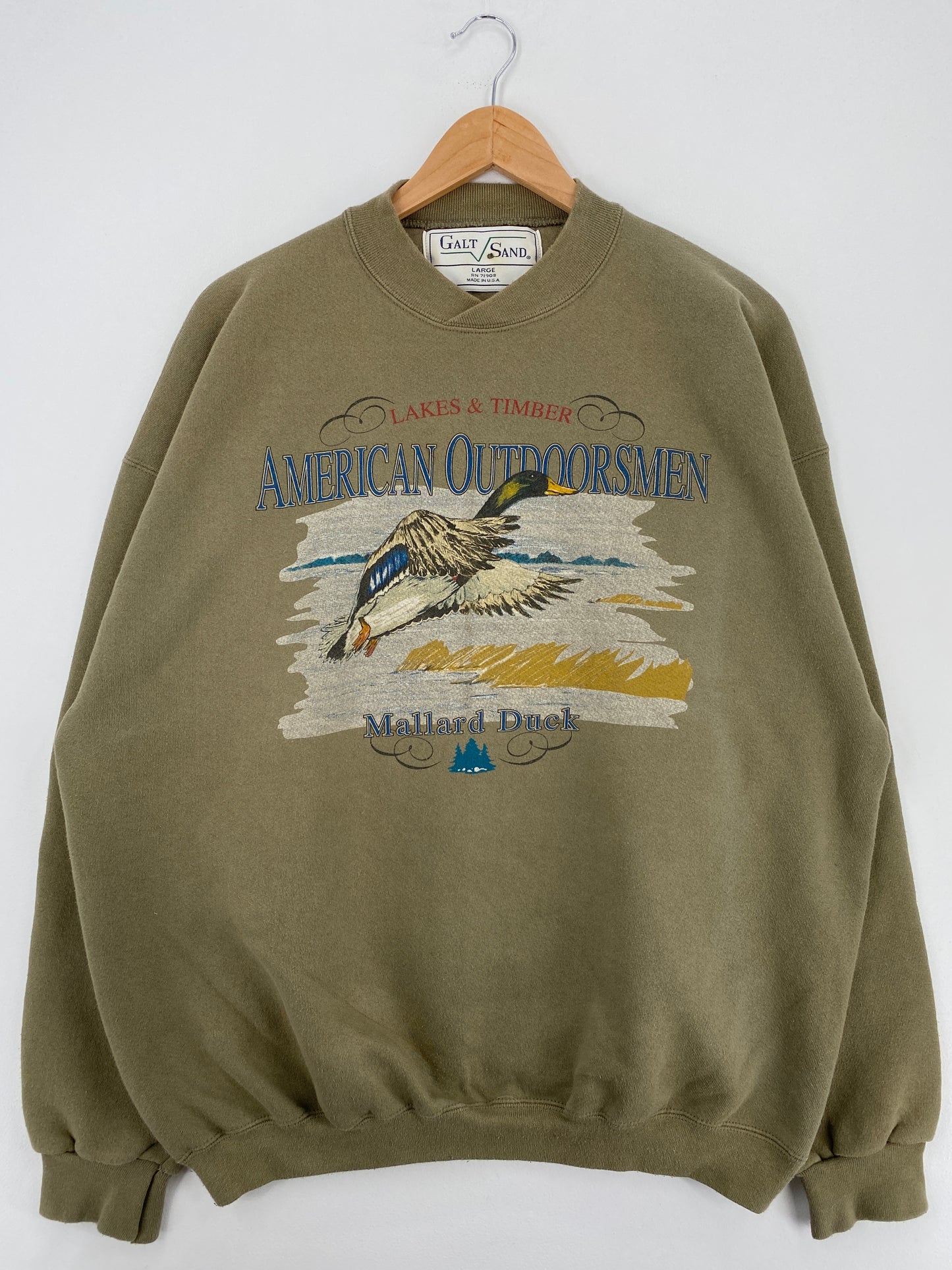 .Vintage GALT SAND AMERICAN OUTDOORSMEN MALLARD DUCK Made in USA Size L Sweat-Shirts/ A4782