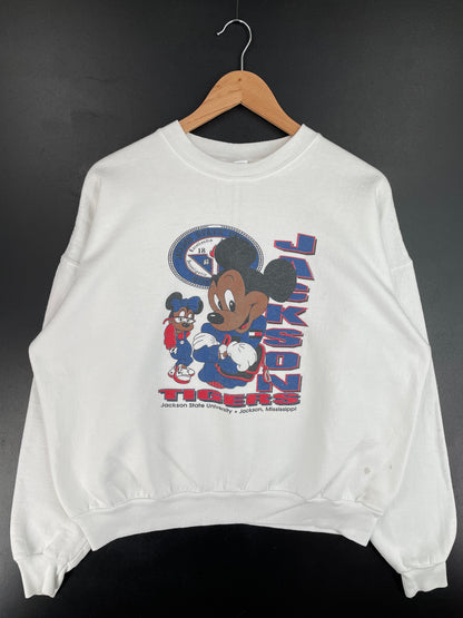 .90's JACKSON TIGERS x DISNEY MICKEY NINNIE Size XL Vintage College Sweat-shirt / E4806S