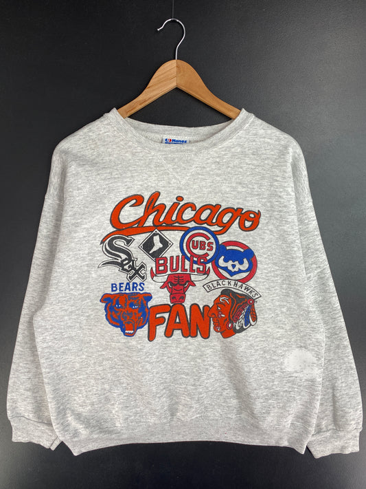 90's CHICAGO TEAM Made in USA Size XL Vintage NFL NHL MBA Sweat-shirt / E312