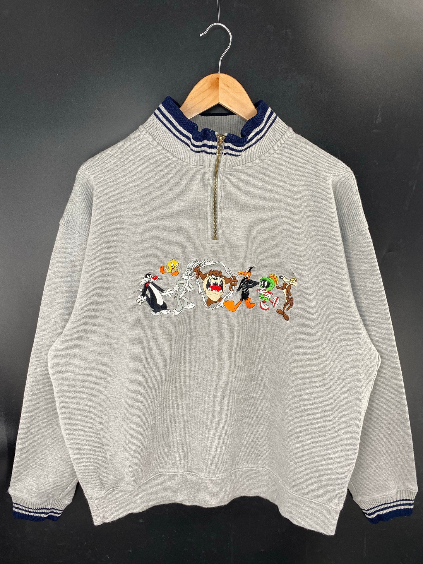 1998 LOONEY TUNES Size L Vintage Half Zip Sweat-shirt / E335