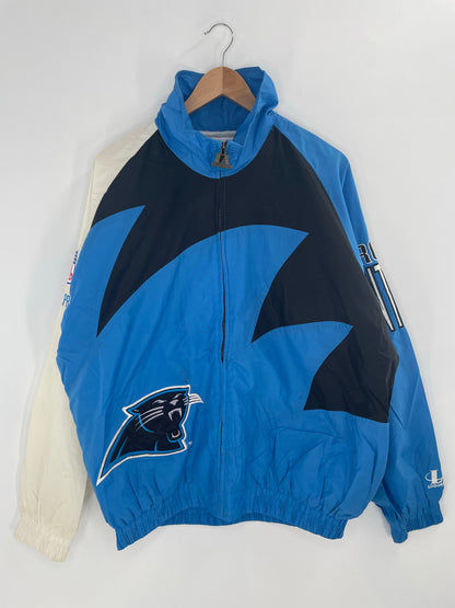 90's CAROLINA PANTHERS Size L Vintage NFL Zip-up Nylon Jacket / A8847