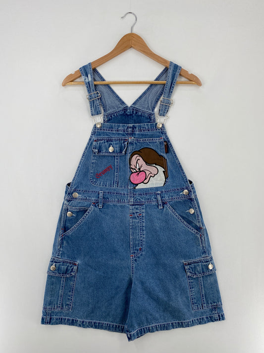 00' DISNEY SEVEN DWARFS GRUMPY Size M Vintage Denim Overall Shorts / E392