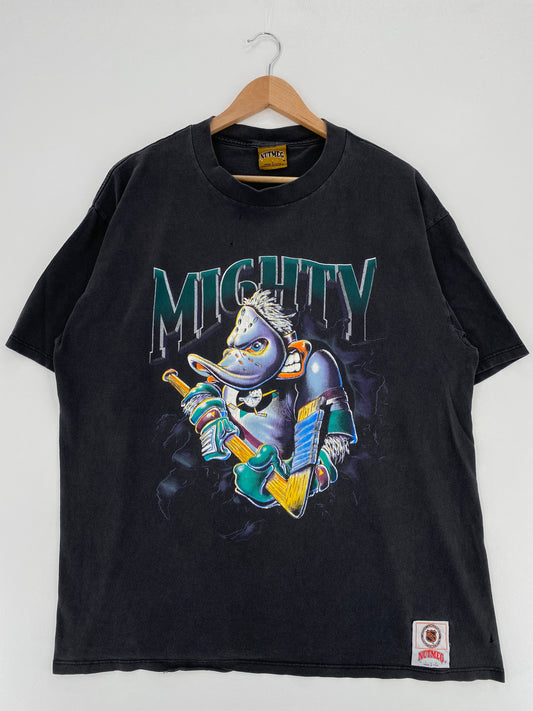 90's ANAHEIM MIGHTY DUCKS Made in USA Size L Vintage NHL T-Shirts / A3206