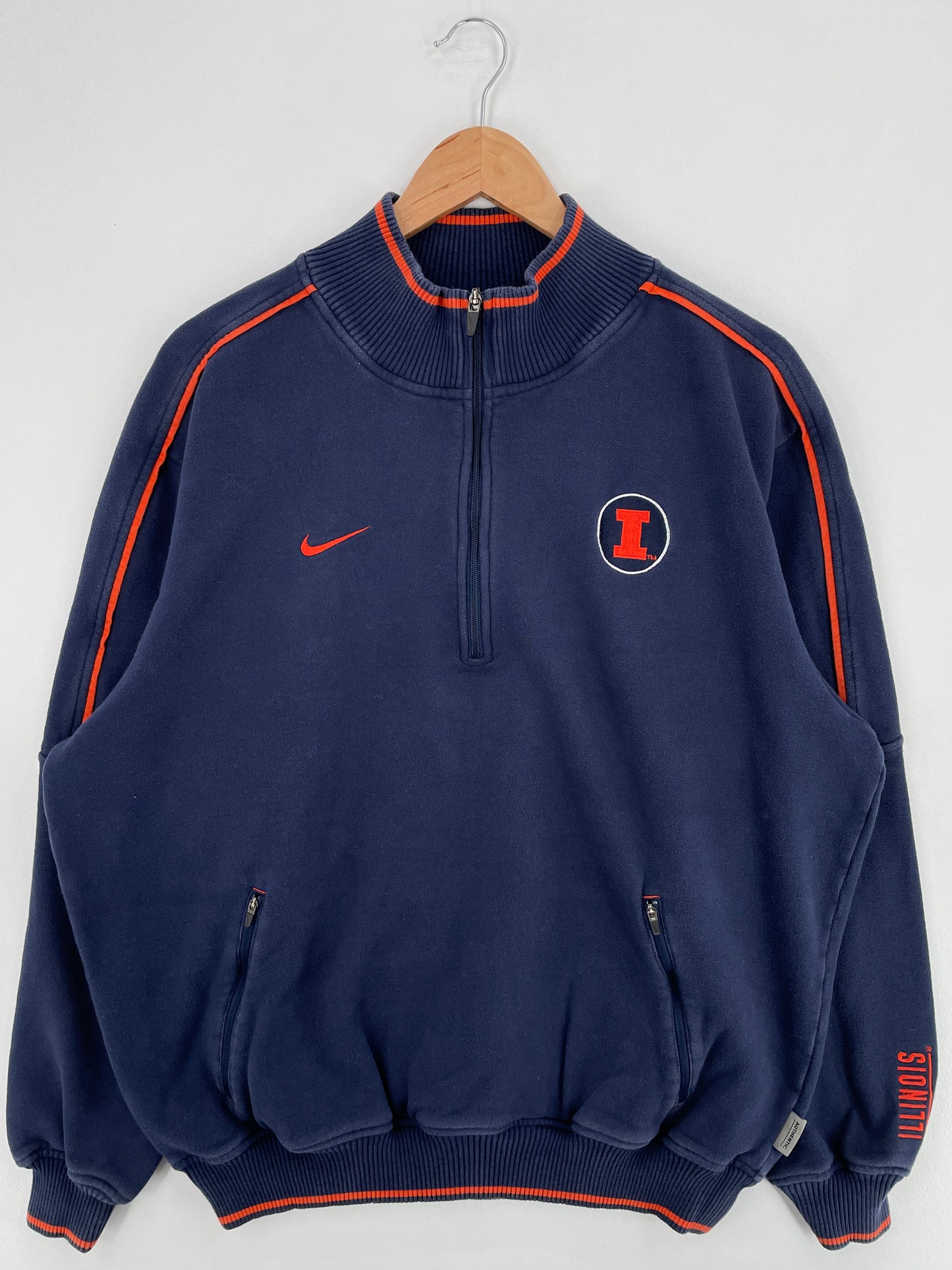 Vintage NIKE x ILLINOI Size L College Half Zip Sweat-shirt / E924