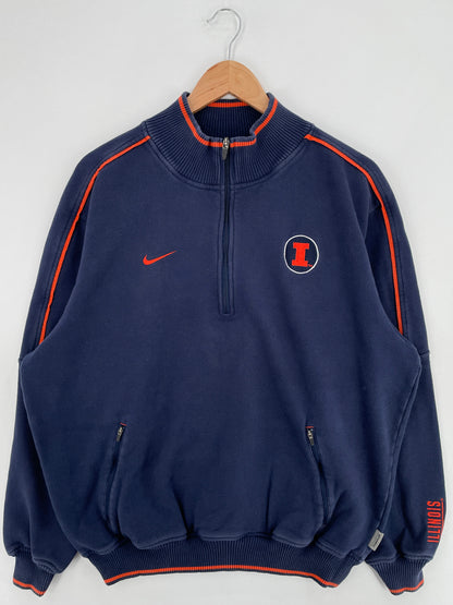 Vintage NIKE x ILLINOI Size L College Half Zip Sweat-shirt / E924