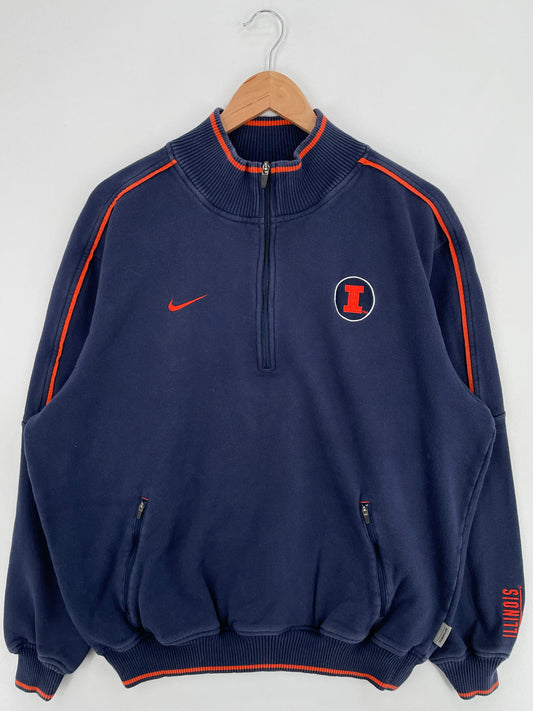 Vintage NIKE x ILLINOI Size L College Half Zip Sweat-shirt / E924