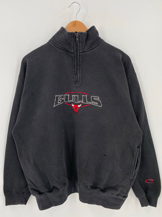90's CHICAGO BULLS Size L Vintage NBA Half Zip Sweat-shirt / K6487