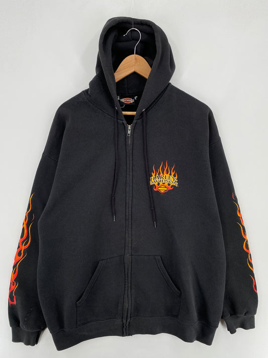 2001 HARLEY DAVIDSON Size XL Vintage Zip Up Hoodie Sweat-Shirt / E1039