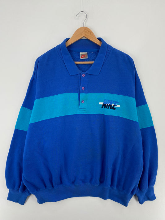 90’s NIKE Silver Tag Size No Tag (Approx.XL-XXL) Vintage Button Down Sweat-shirt / A9885
